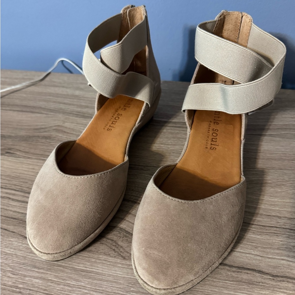 Gentle Souls Taupe Ankle Strap Flats